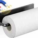 Magnetic Paper Towel Holder for Refrigerator, Magnetic Towel Bar Wall Mount, Strong Magnet Kitchen Roll Holder, Black Magnetic Towel Rack for Fridge, Metal Surface Paper Towel Holder Easy Assembly ABS