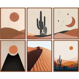 Boho Wall Art Decor Prints - Bohemian Modern Minimalist Desert Cactus Landscape Pictures Sun and Moon Posters Decor for Living Room Bedroom Bathroom Office UNFRAMED Paintings 8x10in, Set of 6 Pieces