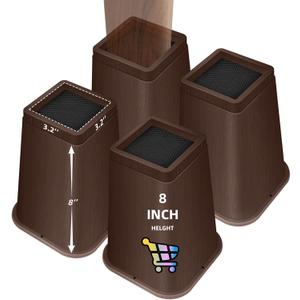 8 inch Bed Risers Adjustable Furniture Risers - Heavy Duty Non-Slip Lift Supports for Beds/Couches/Sofas, Durable Square Design with Creates Storage Space (4 Pack Brown, 8 inch Square)