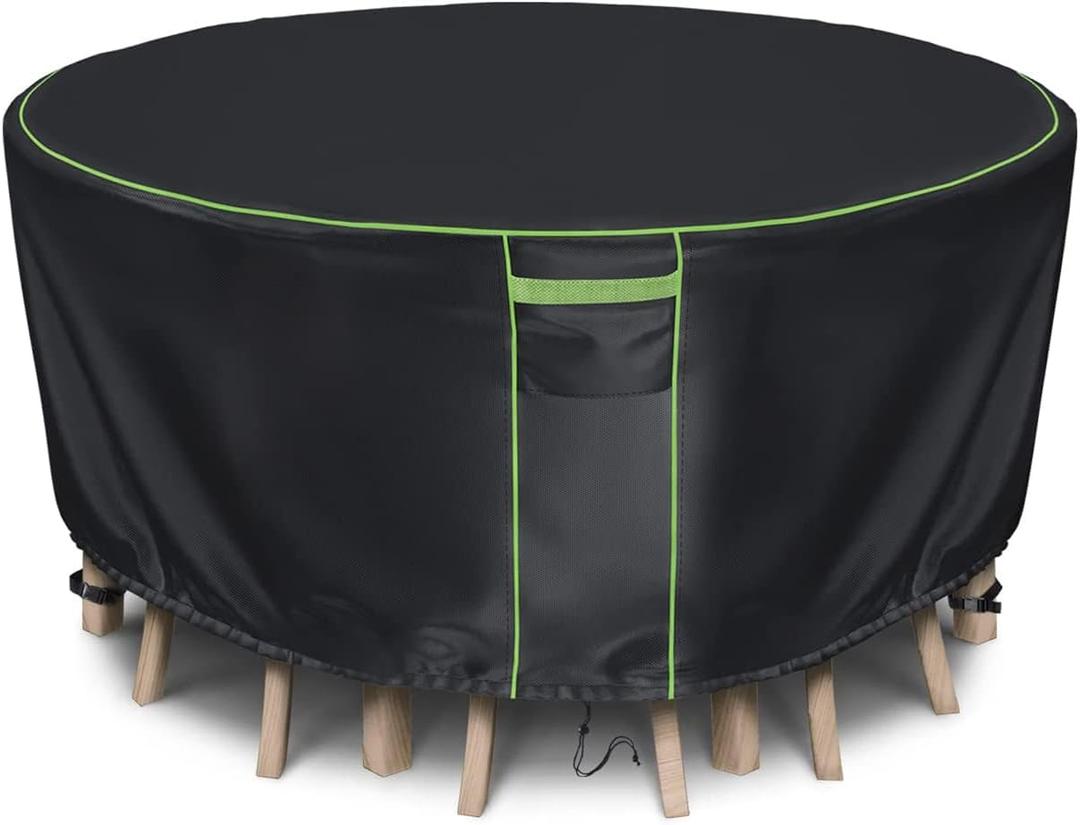 Round Patio Table Cover for Outdoor Table Chairs Set,600D Outdoor Furniture Cover Waterproof,Tear Resistance and Anti-UV,84" Dia x 28" H,Black
