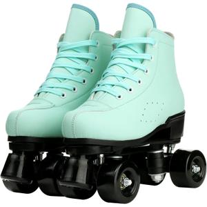 Roller Skates for Women and Men Cowhide High-Top Shoes Classic Double-Row Roller Skate Four-Wheel Roller Skates for Men Girls Unisex (41=US:8, green)