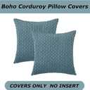 Kevin Textile Throw Pillow Covers Soft Corduroy Decorative Set of 2 Boho Striped Pillow Covers Pillowcases Farmhouse Home Decor for Couch Bed Sofa Living Room 16x16 Inch Blue Grey