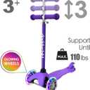 3-Wheel Kick Scooter for Kids Ages 3-8 Lean-to-Steer Toddler Scooter with Extra Wide Light Up Wheels, 4 Adjustable Heights, Foldable Scooters for Boys & Girls, Max Weight 110lbs