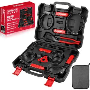10-Piece Oil Filter Wrench Set 2-3/8"to 4-3/4", 12-Inch Adjustable Oil Filter Plier, Universal 3-Jaw Oil Filter Wrench, 1/2"Quick Release Ratchet Handle, 1/2"-3/8" Adapter, Towel in Storage Case