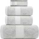 White Classic Luxury Bath Towel Set of 8 Pieces - 100% Turkish Cotton Highly Absorbent Towels for Bathroom, 2 Luxury Bath Towels 700GSM, 2 Hand Towels, 4 Washcloths, Silver
