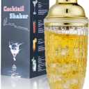 Glass Cocktail Shaker Set - Glass Shaker for Drinks, Shaker Set for Bars, Whiskey, Cocktails (Gold, 13 oz)