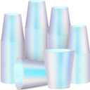 100 Pcs Iridescent Plastic Cups Rainbow Disposable Cups Holographic Party Clear Glitter Shiny Plastic Tumblers for Wedding Birthday Bachelorette Mermaid Party (Matte,12 oz)