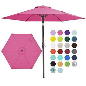 JEAREY 7.5FT Patio Umbrella Market Table Umbrella with 6 Sturdy Ribs, Push Button Tilt/ Crank Outdoor Umbrella for Garden, Deck, Backyard, Pool and Beach, Rose Pink