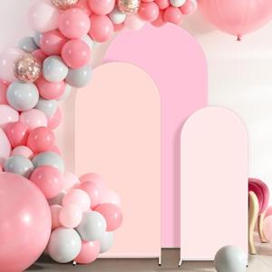 Set of 3 Wedding Arch Cover 4/5/6ft Fabric Arch Backdrop Cover Double Sided Fitted Spandex for Arch Frame Balloon Baby Shower Birthday, Frame Not Included (Pink)