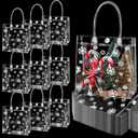 Gueevin 60 Pcs Christmas Clear Gift Bags with Handles Bulk Plastic Candy Treat Snowflake Party Gift Bags PVC Wine Tote for Wedding Birthday Party Favor(6.3 x 5.9 x 3.15 Inch)