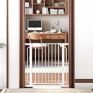 Extra Wide Baby Gate with Door 29.72-33.66 Inch Pressure Mounted, Auto Close Child Baby Gates for Doorways No Drill, Walk Through Dog Gate Indoor for The House, White