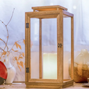 Large Metal Lanterns Decorative - 16 inch  Waterproof Wood Lanterns Decorative with Tempered Glass & LED Flameless Candle , Decorative Lantern for Indoor Outdoor, Front Porch, Garden, Farmhouse