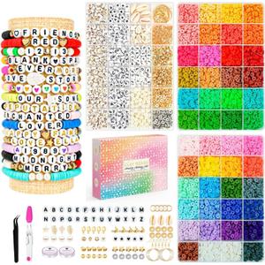 Friendship Bracelet Kit, 14,000pcs 48 Colors Bracelet Making Kit Clay Beads with Number Letter Bead Set Concert Merch Arts and Crafts Gifts for Kids Teen Girls Jewelry Making Supplies Bracelet Maker1