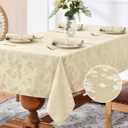 Romanstile Spring Jacquard Rectangle Tablecloth - Outdoor Waterproof Damask Floral Pattern Decorative Table Cloths Heavy Weight Fabric Table Covers for Dinner/Parties/Outdoor - 60 x 102 Inch, Beige