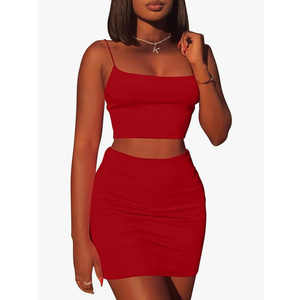 Kaximil Women's Summer 2 Piece Outfits Cami Crop Top Bodycon Skirt Mini Club Dress, Size XS