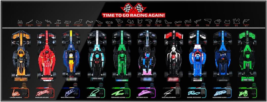 Wall Display Board for 10 Racing Car Models | Compatible with Lego F1 Speed Champions Set 66802 | Showcase 7724277251 Cars as Wall Art | Premium Black Mount for Collectors (Board Only), 12 Inches X 24 Inches X 0.5 Inches