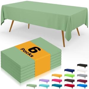 Smiry Disposable Table Cloth - 6 Pack, 54 x 108 Inch Waterproof Rectangle Tablecloths for Parties, Decorative Plastic Table Cover, Leakproof & Sturdy, Sage Green