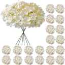 Hydrangea Artificial Flowers, 20 Pcs Champagne Hydrangea Artificial Flowers Bulk, Faux Hydrangea Flowers for Outdoor, Fake Silk Ivory Hydrangea Flowers with Stems for Wedding Decoration Decor