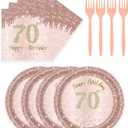 72 Pcs 70th Birthday Paper Plates and Napkins Party Supplies, Rose Gold 70th Birthday Party Plates and Napkins Tableware Set for Men Women Cheers to 70 Years Birthday Party Decorations Serves 24