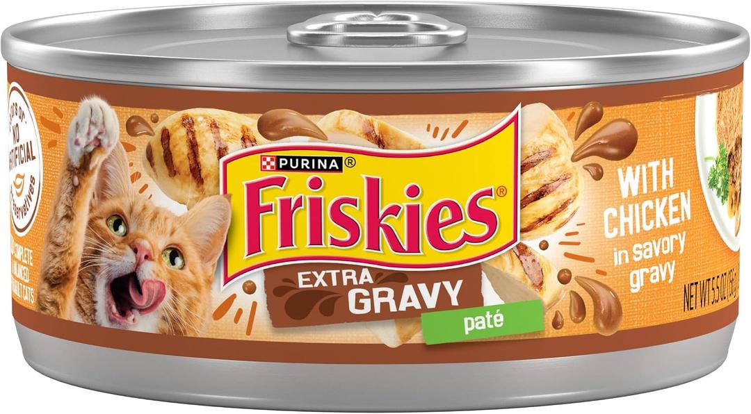Purina Friskies Gravy Pate, Wet Cat Food Extra Gravy Pate With Chicken in Savory - (Pack of 24) 5.5 oz. Cans (EXP 05/31/28)