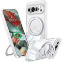 360 Spin Magnetic Stand Case for Google Pixel 9 Pro XL Fit for MagSafe & Pixelsnap Cover with Ring Holder No-Yellow Crystal Clear Camera Protection Phone Google Pixel 9 Pro XL Case - Clear