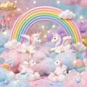 17Pcs Rainbow Unicorn Cake Toppers Unicorn Birthday Cake Decorations for Unicorn Party Favors, 2 inches x 0.5 inches