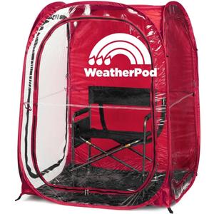 WeatherPod The Original Shark Tank MyPod 1-2 Person Pop-Up Pod - Stay Warm, Dry, and Out of The Sun - Weather Pod for Sports, Rain, or Wind (Red, 46" L x 46" W x 59" H)