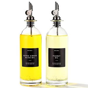 Molimoli Oil and Vinegar Dispenser with Metal Pour Spout, Weighted Pourer, Glass Bottle Dispenser for Kitchen, Olive Oil Cruet, Glass Olive Oil Bottle | 500ml, Set of 2