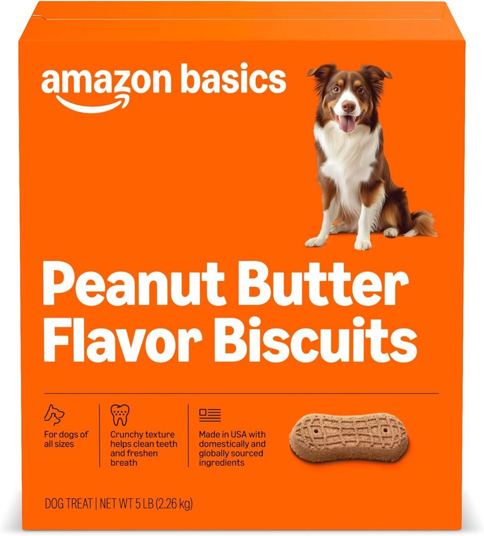 Amazon Basics Peanut Butter Flavor Biscuits Dog Treats 5 lb. Box, Best By 19 Aug 2025