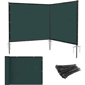 Patio 5' x 12' Outdoor Privacy Screen Freestanding Temporary Fence Panels Net Cover with Metal Poles for Outside Backyard Pool Garden Air Conditioner Fencing, Green