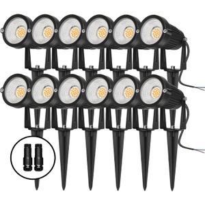 Low Voltage Landscape Lights Outdoor: 7W 700LM LED Landscape Lighting with Connectors for Tree Garden Yard Pathway | 12V 24V Warm White 2700K Spotlights | IP65 Waterproof | 12 Pack