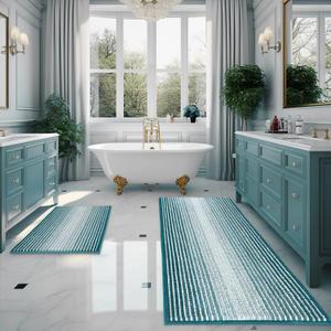 BSICPRO Bathroom Rugs and Mats Sets, 2 Piece Thick Absorbent Chenille Bath Mat Rug Set Non Slip, Soft Shaggy Bath Room Floor Mats for Bathroom, Machine Washable (20" x 60" Plus 20" x 32", Teal)