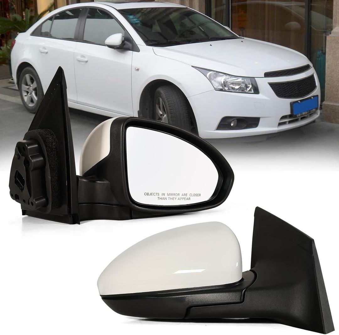Right Passenger Side Mirror Fits 2011-2015 Chevy Cruze Sedan/Hatchback with Power Glass without Heated without Turn signal Match Summit White Replace GM1321420 (3 Pins)