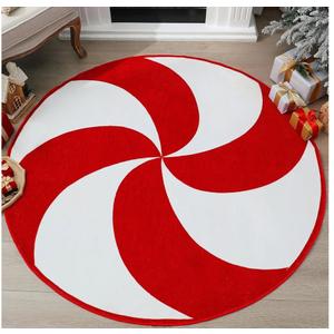 Drydiet 5Ft Round Christmas Rug Large Candy Cane Red and White Holiday Area Rug Peppermint Washable NonSlip Christmas Tree Mat for Living Room Bedroom Entryway Indoor Outdoor Holiday Home Decor