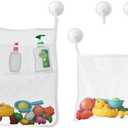 TTSAM Bath Toy Organizer Mesh Storage Organizer Baby Shower Toys Bathtub Net Bag Kids Quick Dry Bathtub Mesh Net Bathtub Toy Holder 2 X Bathroom Storage Bag & 6 X Strong Suction Hooks (White)