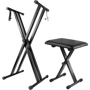 Keyboard Stand Piano Bench Set, 2026 Upgrade Heavy Duty Double X Keyboard Stand Piano Stand, Adjustable&Portable Digital Piano Stand with Locking Straps (Piano Keyboard Stand x 1, Piano Bench x 1), for 54-88 key Electric Pianos