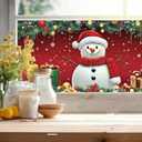 Christmas Window Film Snowman with Santa Hat Scarf Gifts Snowflake Ornaments Decorative Glass Sticker Static Cling Holiday Privacy Window Clings 39.3  17.7 Inch
