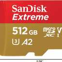 SanDisk 512GB Extreme microSDXC UHS-I Memory Card with Adapter - Up to 190MB/s, C10, U3, V30, 4K, 5K, A2, Micro SD Card - SDSQXAV-512G-GN6MA