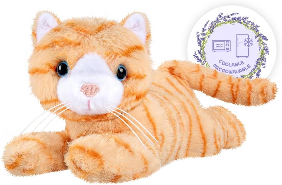 Heatable & Coolable Orange Cat Stuffed Animals, Cute Microwavable Heating Pad Plushies for Soothing & Relaxation, Stuffed Cat Plush Toys, Orange Cat Plushie Toys Gifts
