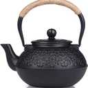 Sotya Cast Iron Teapot, 40oz/1200ml Japanese Tetsubin Tea Pot with Infuser for Loose Leaf and Tea Bags, Tea Kettle Coated with Enameled Interior for Stove Top, Black