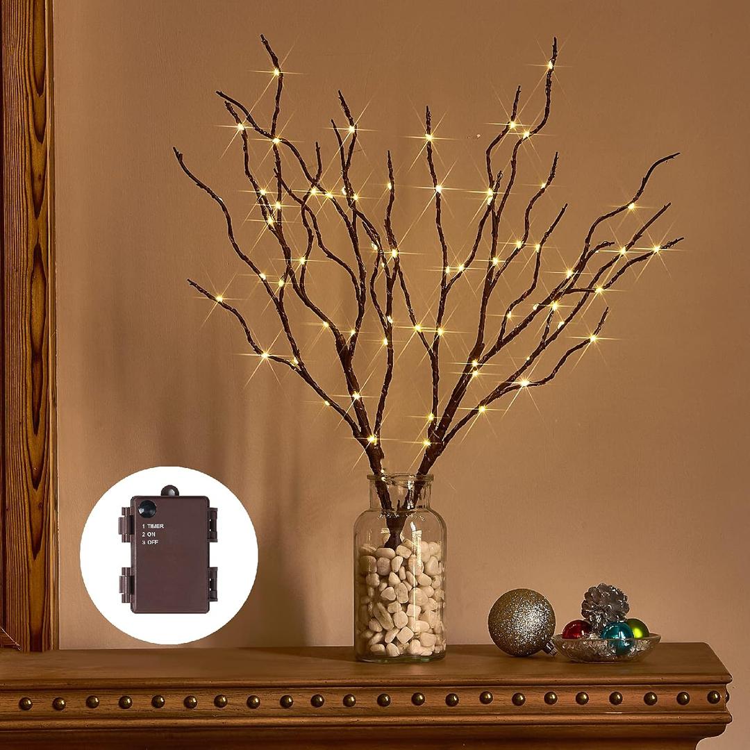 Birchlitland Lighted Brown Branches 18IN 70L Warm White Fairy Lights, LED Willow Branch Lights with Timer Battery Operated for Home Bedroom Living Room Vase Decoration Birchlitland Lighted Brown Branches 18IN 70L Warm White Fairy Lights, LED Willow Branch Lights with Timer Battery Operated for Home Bedroom Living Room Vase Decoration