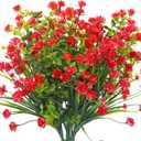 WILLBOND 12 Bundles Artificial Flowers Outdoor, UV Resistant Faux Artificial Plants Shrubs Plastic Flower Bulk for Hanging Planter Porch Window Home Spring Summer Decor(Red)