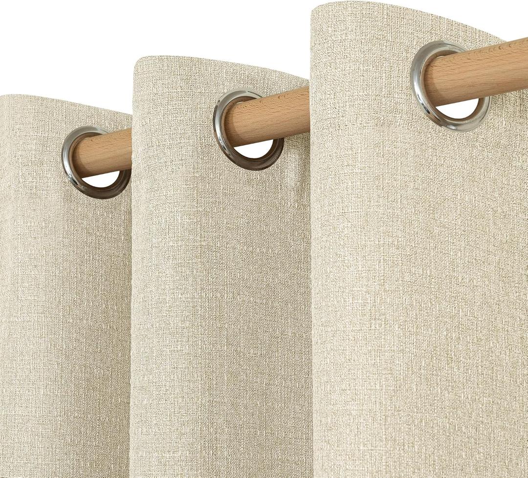 LAMIT Linen Curtains 84 inch Length 2 Panels, Grommet Thick Soft Light Filtering Curtains Privacy Living Room Window Drapes for Bedroom/Farmhouse, W52 x L84, Natural Beige