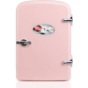 YSSOA Mini Fridge with Observation Window 4-Liter Six 12 oz Cans Portable Warmer & Cooler Compact Refrigerator, 100% Eco Friendly and Freon-Free, Pink