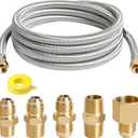ATKKE 10FT High Pressure Propane Extension Hose with Conversion Couplings Kit, Steel Braided Propane Gas Line with Pipe Fitting 3/8" Flare for BBQ Grill, Heater, Fire Pit