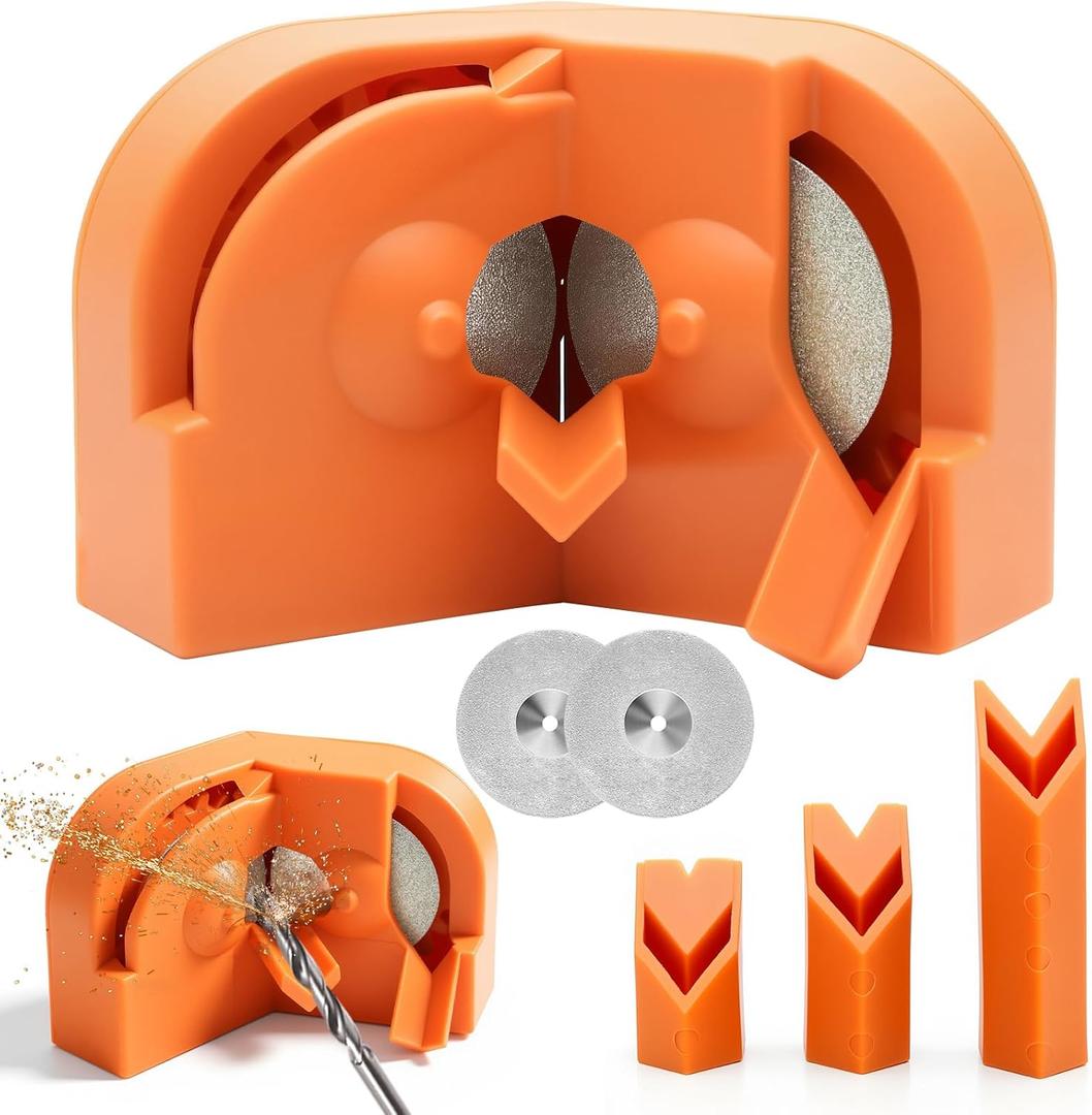 Drill Bit Sharpener – Portable Multipurpose Drill Bit Sharpener Tool with 2 Grinding Wheels, Adjustable Angles for HSS, Masonry & Carbide Bits (5/64"–5/8")