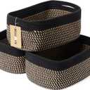 Small Storage Baskets for Organizing | Closet Organizer Bins | Shelf Toy Basket | Woven Rope Baskets | Cube Decorative Box | Shallow Basket | 13x8.5x5.1 | 3 Packs Black Brown