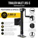 Trailer Valet JX5 Side Mount Trailer Jack 5,000 LB Capacity with Drill-Powered Crank, Pipe Mount Bracket, Drop Leg, Footplate, and Wrinkle Black Powder Coating
