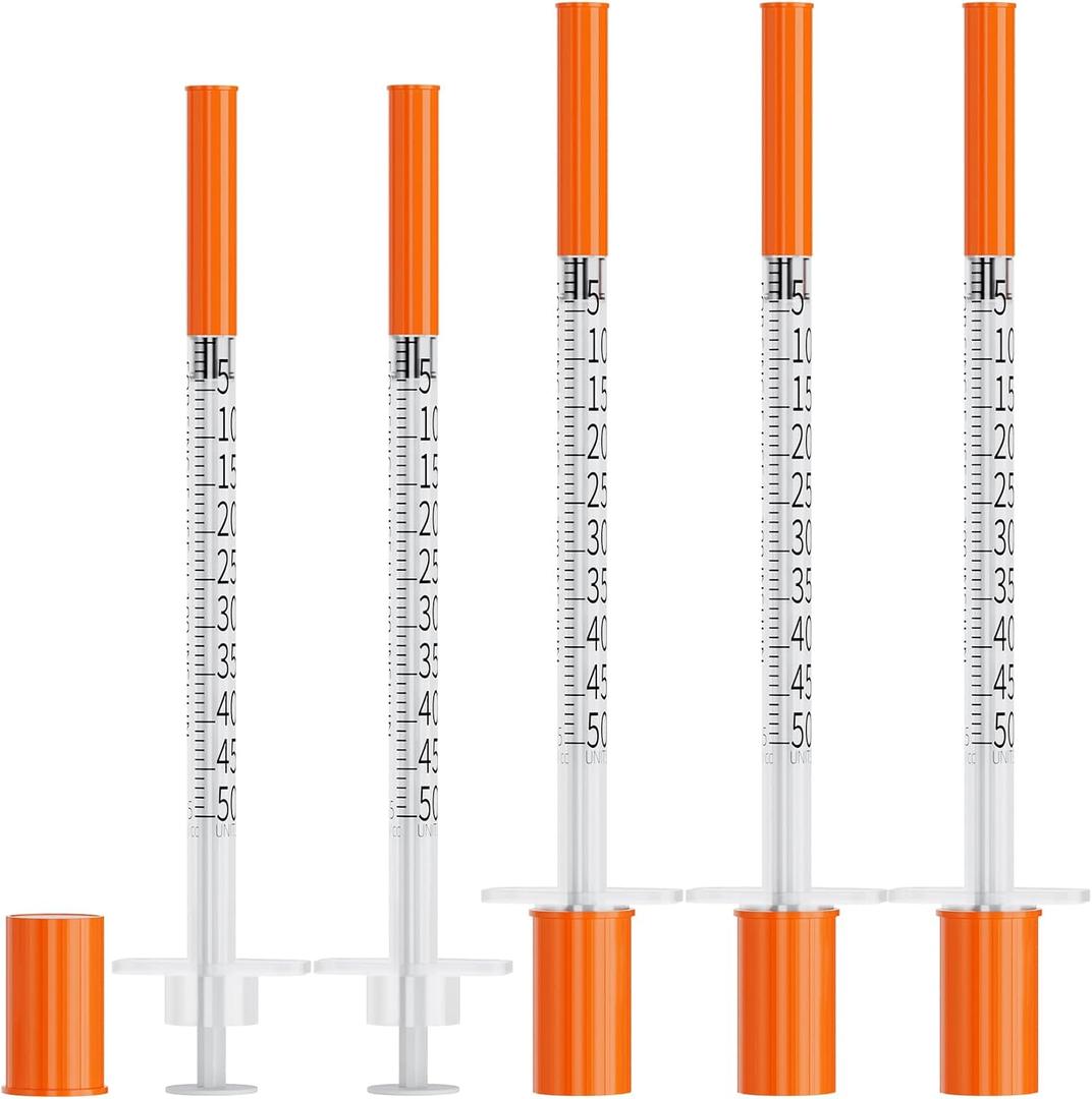 Syringes 0.5ml 31G 5/16" 8mm Needle U-100 1/2cc Syringe Disposable Lab Supplies, 100 Pack