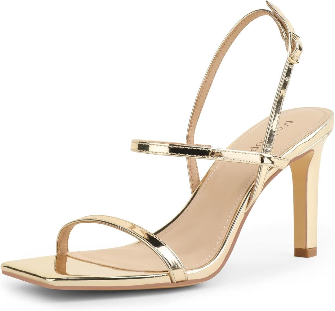 Modatope Womens Sandals Open Toe Strappy Sandals Ankle Strap High Heel Sandals for Women (7.5, A-gold)
